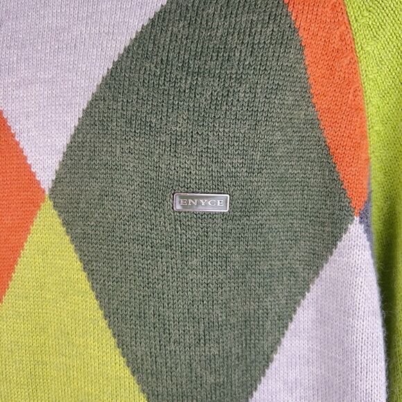 Enyce Wool Blend Sweater Men’s XL Tall Harry Styles‎ Argyle Green Orange Gray - Picture 4 of 11